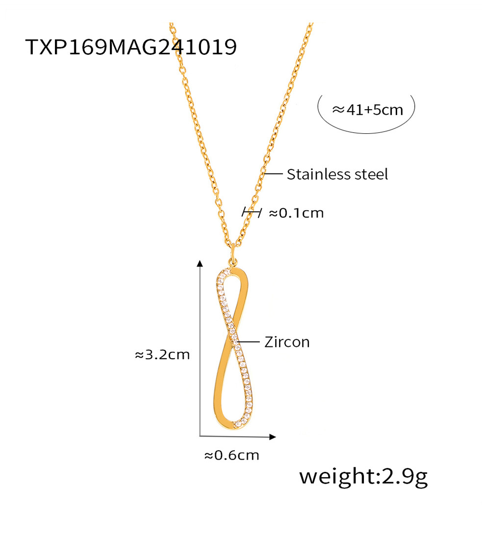 Square Sugar Jewelry Stainless Steel Zircon CNC Diamond Set 8-Character Long Necklace Bracelet Design Versatile Set_voghion.com