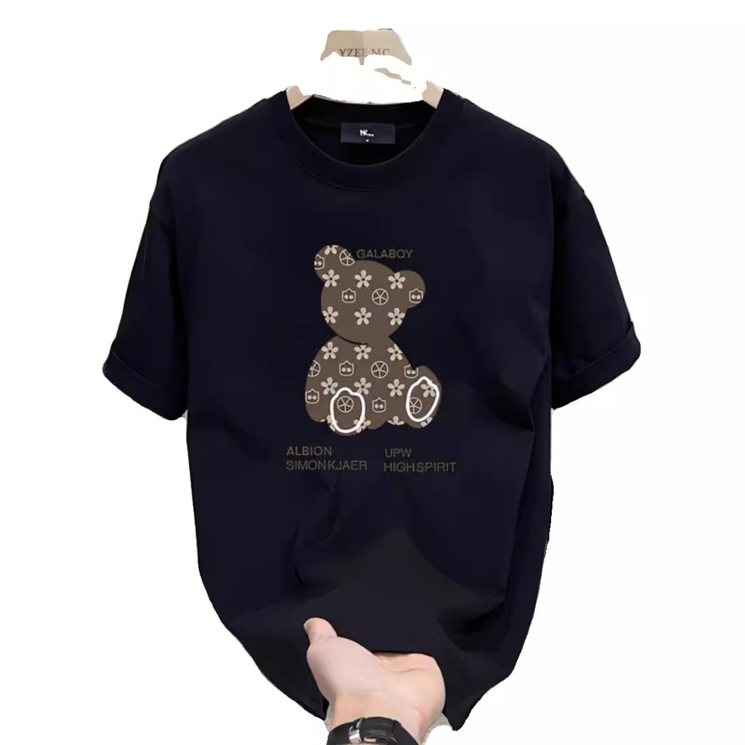 Women's Clothing bear print loose short sleeved t shirt for men and women summer retro cotton couple t shirt_voghion.com