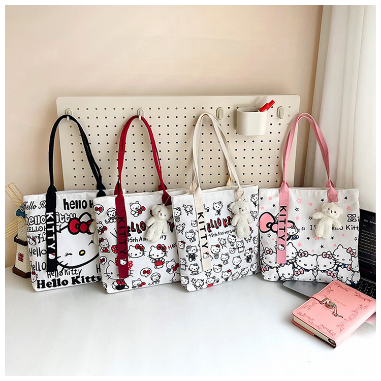 The new fashionable cartoon canvas bag, simple and versatile tote bag, cute commuting single-shoulder tote large bag, is selling well across borders undefined