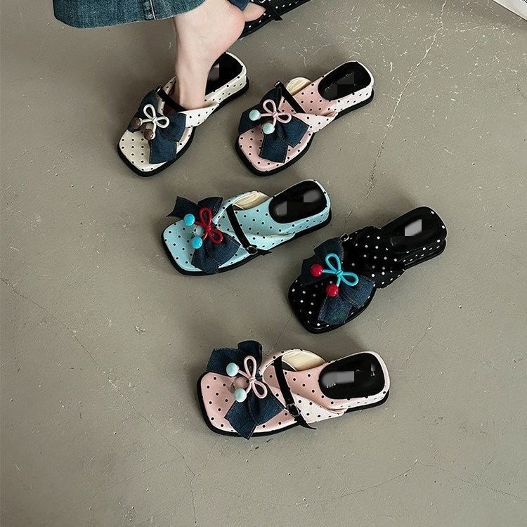 Un botón dulce arco ondulado flip flops para mujeres 06 verano usar coreana de suela gruesa sandallas de playa antideslizantes image 2