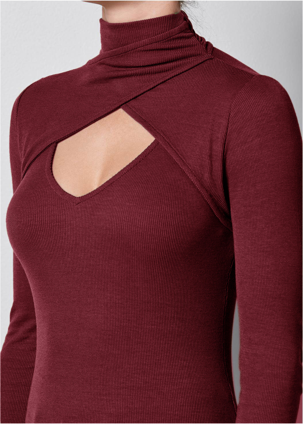 solid color slim high-neck hollow long-sleeved T-shirt nihaostyles clothing wholesale NSMDF81525