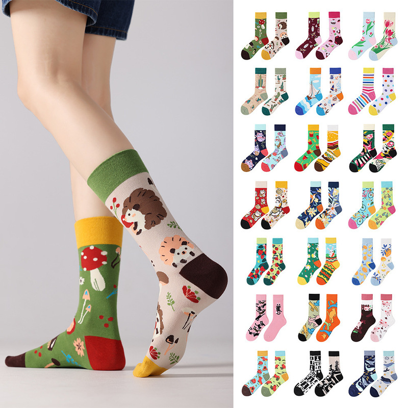 Original New Arrival Ab Socks Men's and Women's Couple Cotton Socks Hip-Hop Street Sports Socks Asymmetric Mandarin Duck Mid-Length Socks