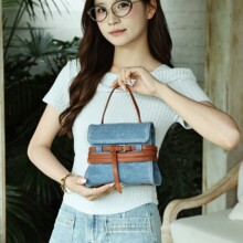 2026春夏新款休闲手提包复古轻奢撞色牛仔布单肩斜挎包女一件代发