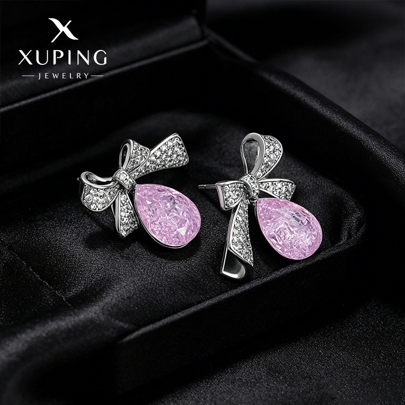 Xuping pendientes de gota de agua arco ligero lujo temperamento auriculares gemas artificiales incrustadas moda alta joyas al por mayor