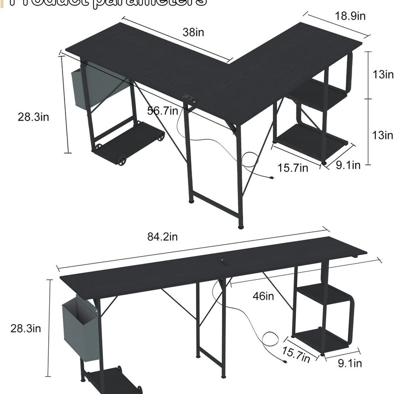 L-Shaped Writing Desk, Corner Desk, Office Desktop Computer Desk, Corner Gaming Desk, Bedroom Corner Study Desk
