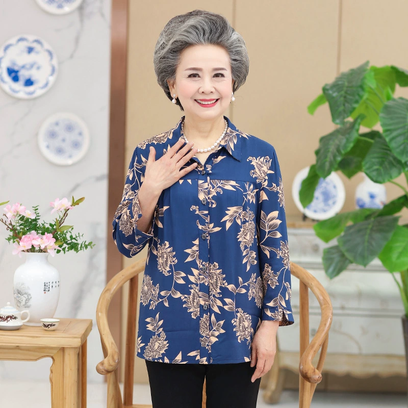 Бабушка Весна новая рубашка женская старая леди рубашка с длинными рукавами 60-летняя 70 средних и пожилых лет мама летняя рубашка в западном стиле