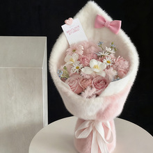 网红新款秋冬毛绒布料鲜花花包装纸布艺花艺包花布面料diy资材