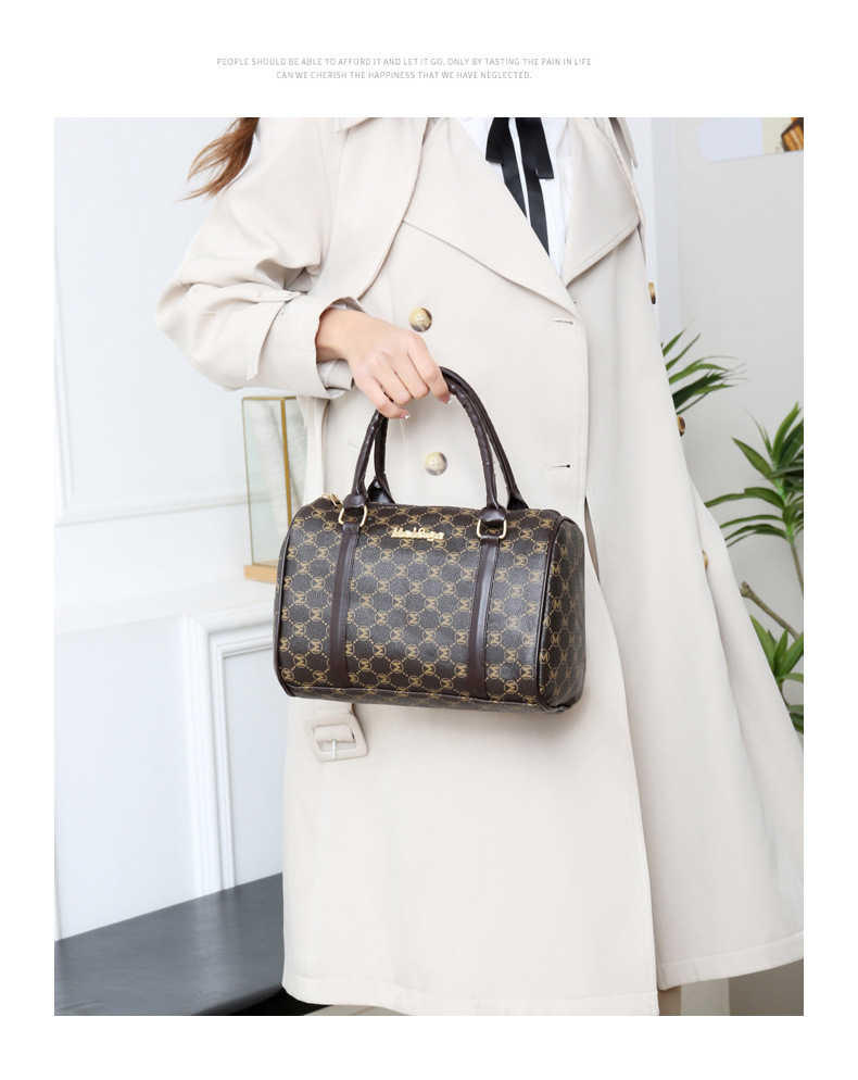 Double Shoulder Straps Strap Type Women's Pu Leather Monogram Classic Style Bucket Zipper Bag Sets
