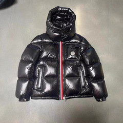 M家彩条高版本玛雅羽绒服连帽白鹅绒三色织带亮面保暖情侣外套女