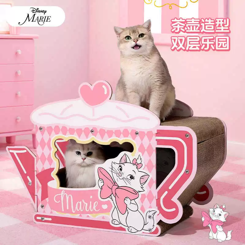 Двухслойная лежанка-когтеточка для кошек из гофрированного картона, нелиняющая, в виде виллы, с функцией когтетакта и гнезда для отдыха