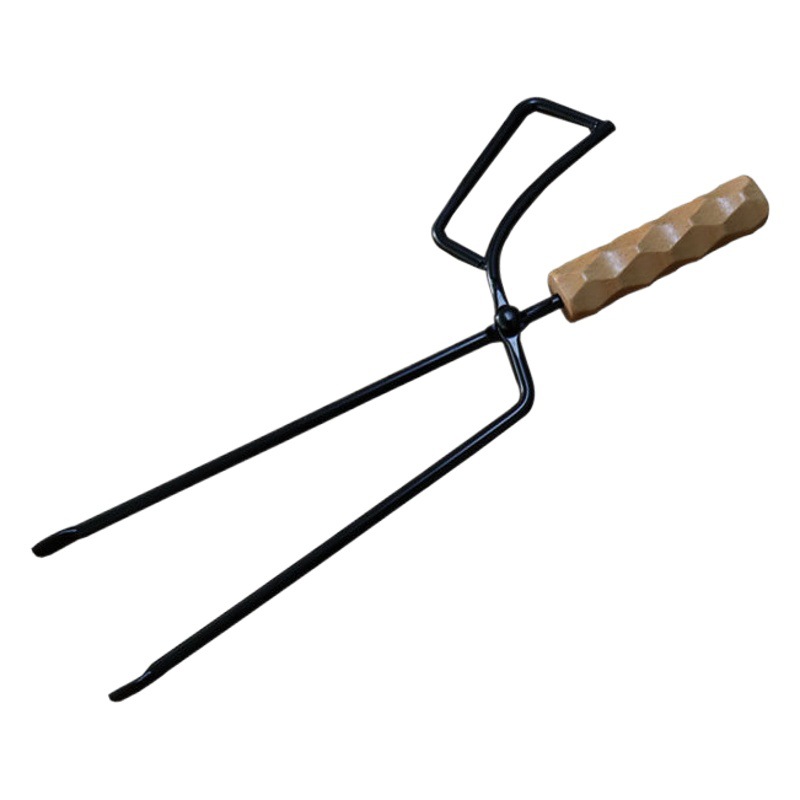 Clip de carbón de camping transfronterizo suministros al aire libre anti-escaldado mango de madera alargado carbono nuevo resorte pinzas de clip de carbono