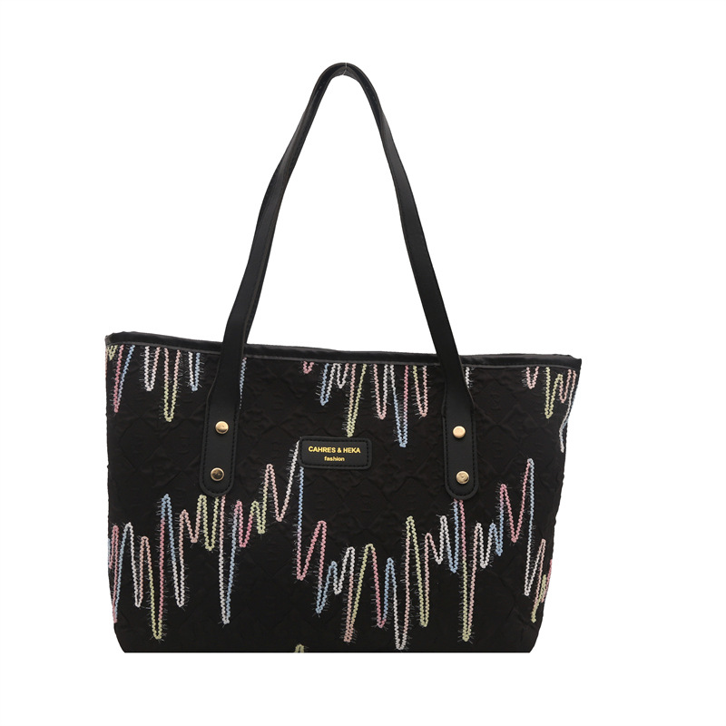 Bolsa de gran capacidad de viaje ocio para mujeres 2024 nueva moda para estudiantes universitarios en clase de hombro único bordado rayas bolsa de mano