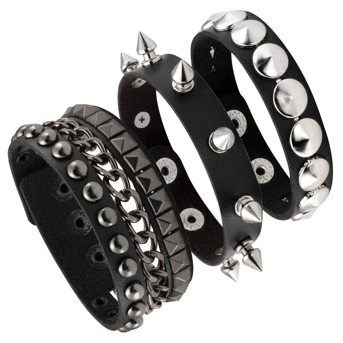 3-piece set of European and American cross-border trendy multi-layer leather bracelets, personalized punk style rivet bracelets for men