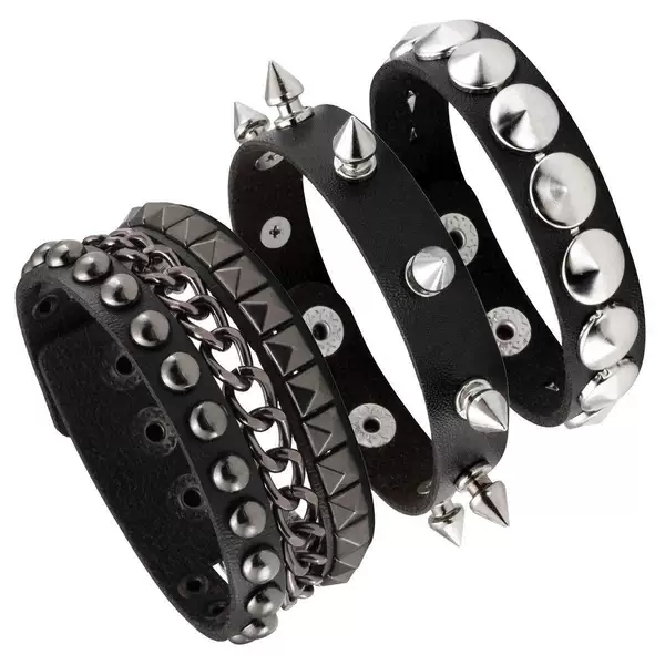 3-piece set of European and American cross-border trendy multi-layer leather bracelets, personalized punk style rivet bracelets for men