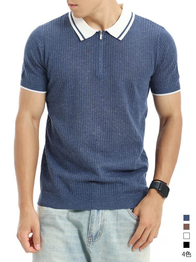 Polo de hielo para hombre, camiseta de punto de hombre, cuello de verano de manga corta, camiseta transpirable de lujo, ropa de negocios para hombres