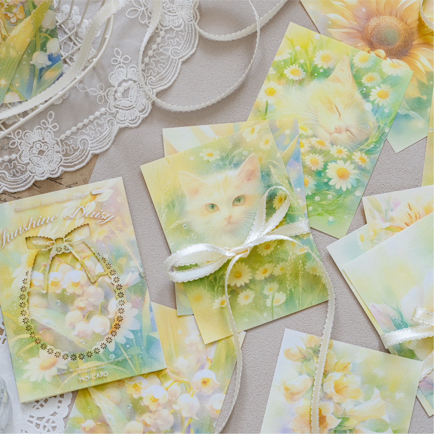 Papel de material de papel kraft blanco Mo Moonflower Colgante de luna Serie de sueño de flores Ilustración de mascotas lindo Papel de material de base de cuenta manual