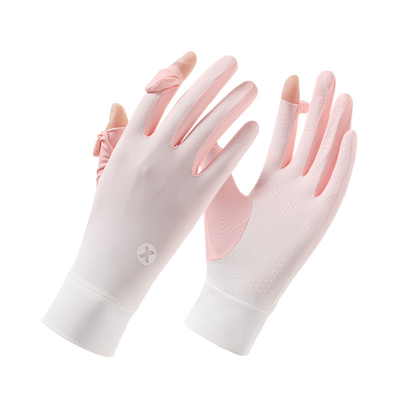 Guantes de seda de hielo delgados para mujeres de verano conduciendo al aire libre pantalla táctil de dedo completo guantes de protección solar ligeros y transpirables