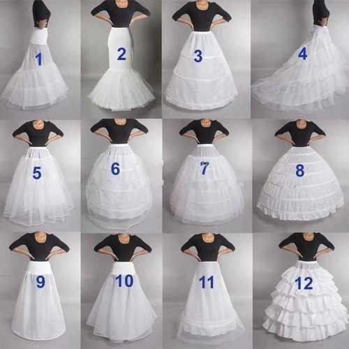 Fish tail corset styles, including wired and non-wired Lolita wedding dresses and skirt underskirts