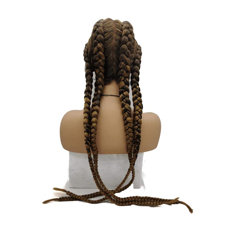 Tenza de espina de pescado europea y americana de 32 pulgadas, peluca de encaje frontal de moda, cuatro trenzas, seda japonesa Braid wigLW0422