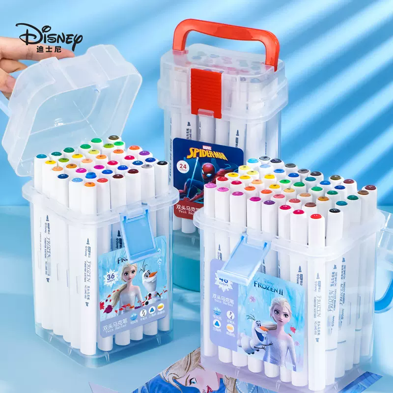 迪士尼彩色马克笔易水洗小学生12色24色48色60色三角杆双头彩笔