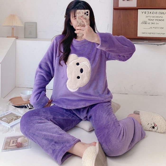 Transfronteriza Vietnam al por mayor otoño invierno pijamas franela espesa mujer dulce dibujos animados casuales mangas largas chaqueta ropa para el hogar