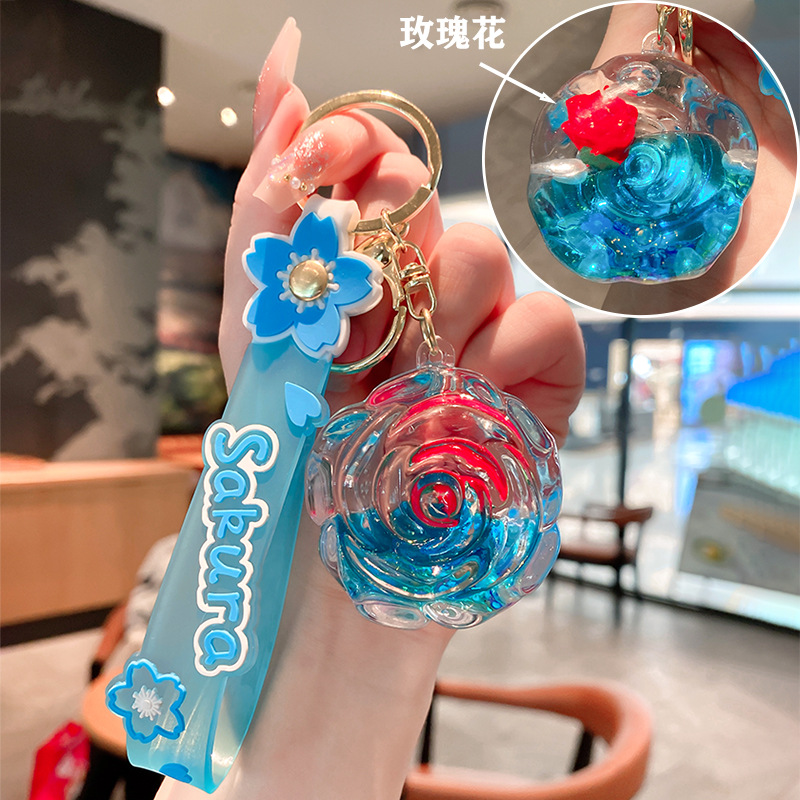 Iteret Celebrity Oil Doll Liquid Sad Bottle Keychai For Wome Exquisite Cute Cartoo Rose Pedat Backpack_voghion.com