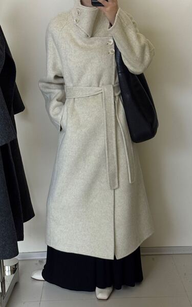【Evening Cloud】High-End Alpaca Wool Hepburn-Style Stand-Up Collar Double-Sided Wool Lace-Up Coat for Women, Double-Sided Woolen Fabric