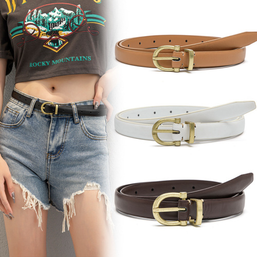Belt women's new jeans fashion versatile decorative thin belt ins style retro gold buckle women's trouser belt trend