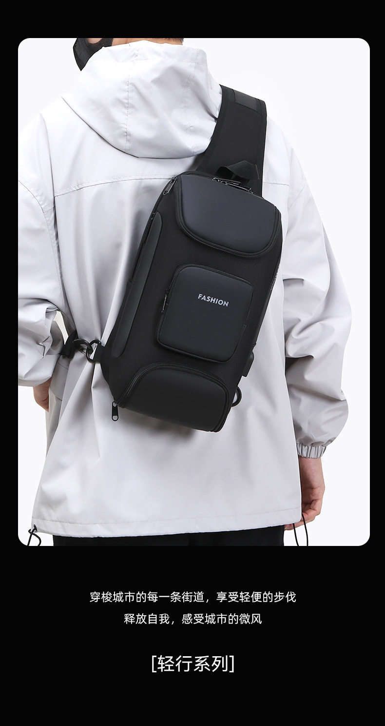 Men's chest bag, crossbody bag, men's fashionable and casual crossbody bag, crossbody backpack, single-shoulder bag, cross-border men's bag, chest bag, trendy details Picture