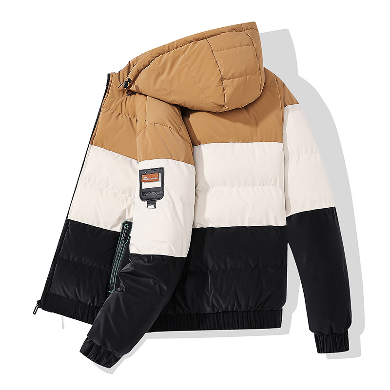 Men's Clothing Boys' Winter Thickened Hooded Baseball Jacket, Teenage Youth Coats With Fleece Lining, Zipper Closure, Short Waist Design (Khaki/Red)_voghion.com