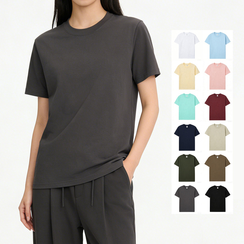 2026 Summer Regular Shoulder Pure Cotton Short-Sleeve T-Shirt for Men and Women, Solid Color, Loose Fit, Casual Versatile Round Neck All-Cotton Tee Top 2026 Summer Regular Shoulder Pure Cotton Short-Sleeve T-Shirt for Men and Women, Solid Color, Loose Fit, Casual Versatile Round Neck All-Cotton Tee Top