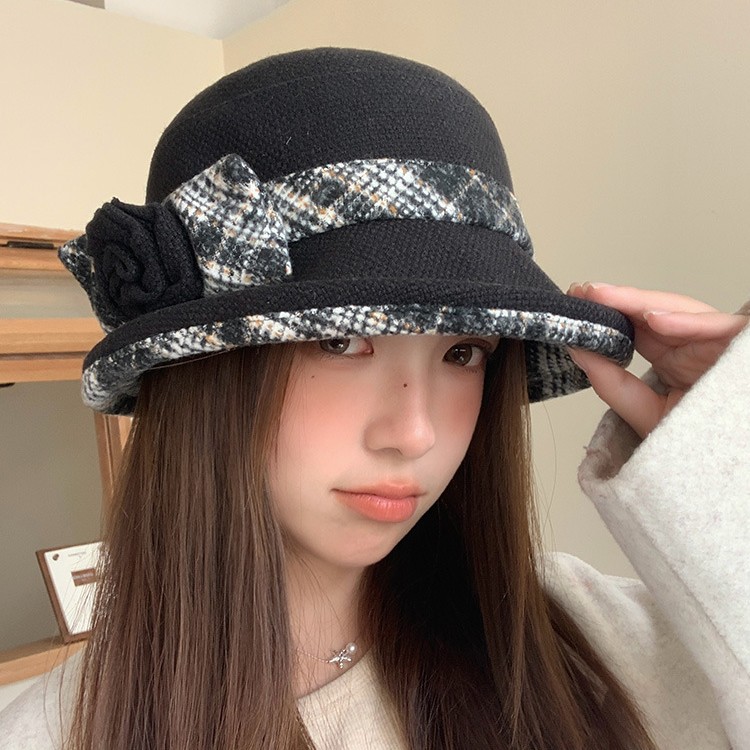 헵번 스타일 짧은 브림 패션 탑 모자 여성의 가을과 겨울 새로운 올 매치 우아한 어부 모자 패션 활 어머니 분지 모자