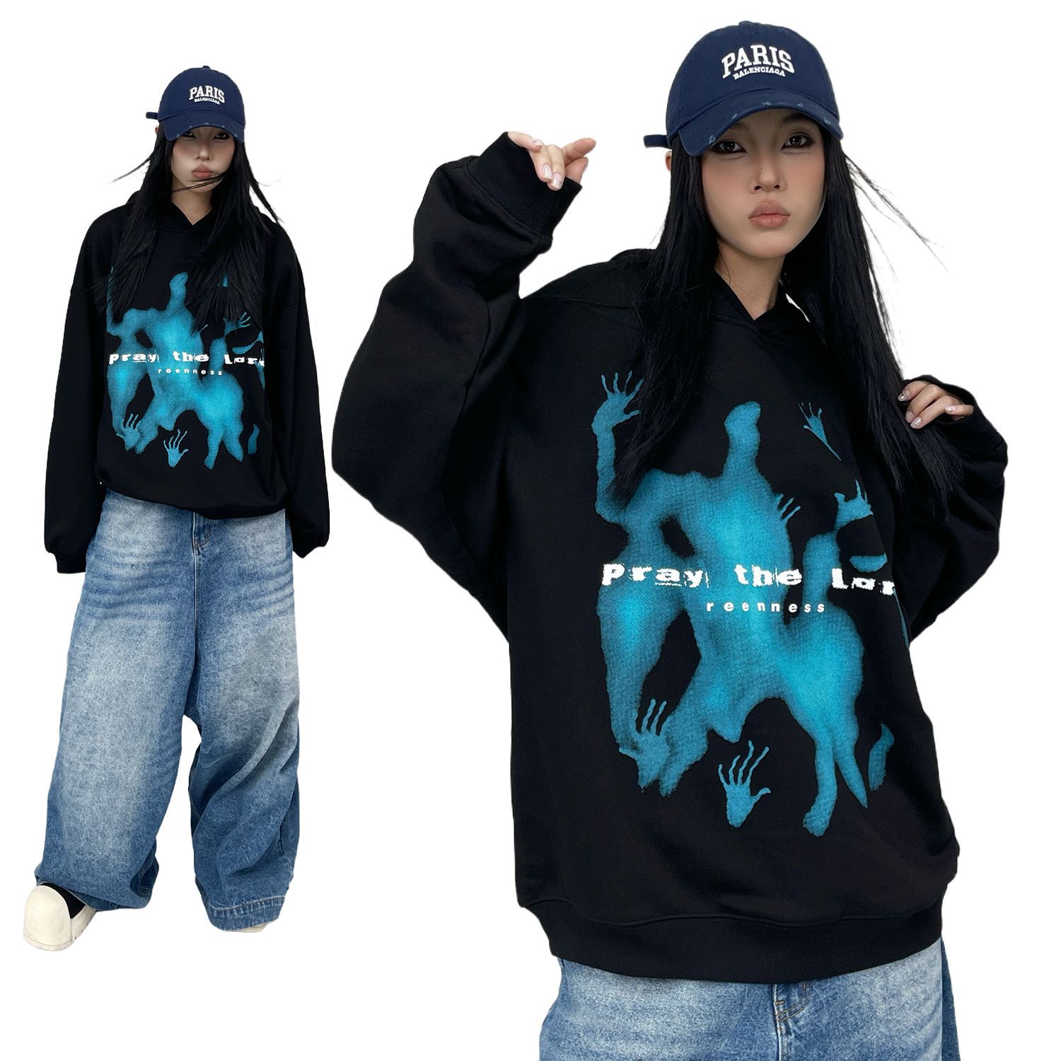 Mankun B115-2022 invierno calle americana moda hip hop graffiti sombra diseño de los hombres Terry suéter con capucha