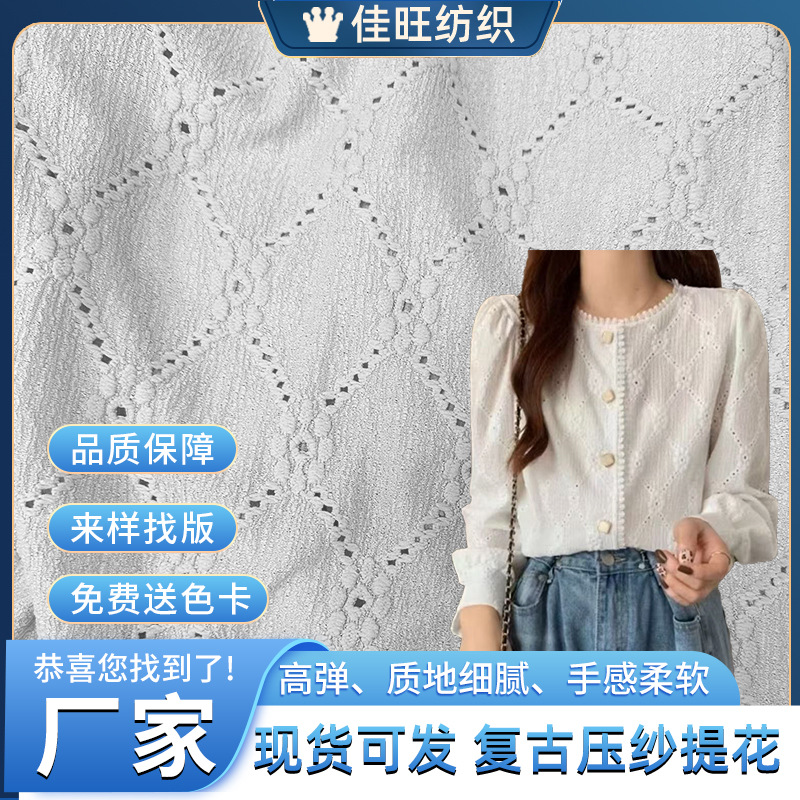 压纱提花肌理感洞洞布复古绣镂空提花针织提花连衣裙T恤头饰布料