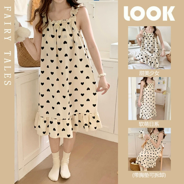 Summer pijama, thin removable cute top with cups for leisure, lifting effect