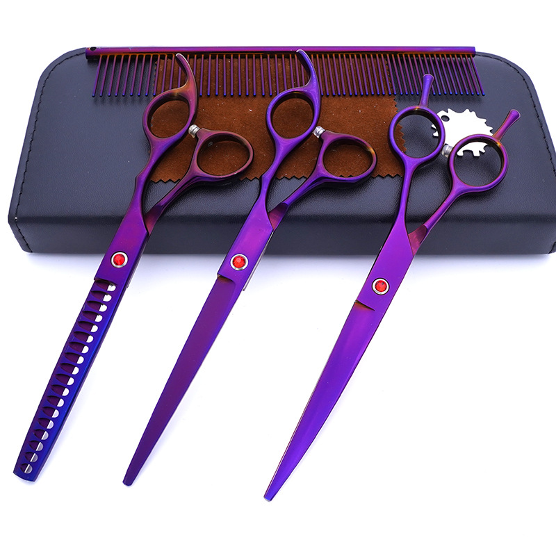 Directo de fábrica de acero inoxidable de 7 pulgadas para mascotas tijeras de belleza profesional de corte de pelo de perro tijeras curvas Teddy adelgazamiento tijeras traje