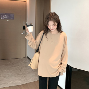 Korean style autumn and winter maternity clothes New de velvet maternity base T-shirt loose plus size mid-length chic lock warm