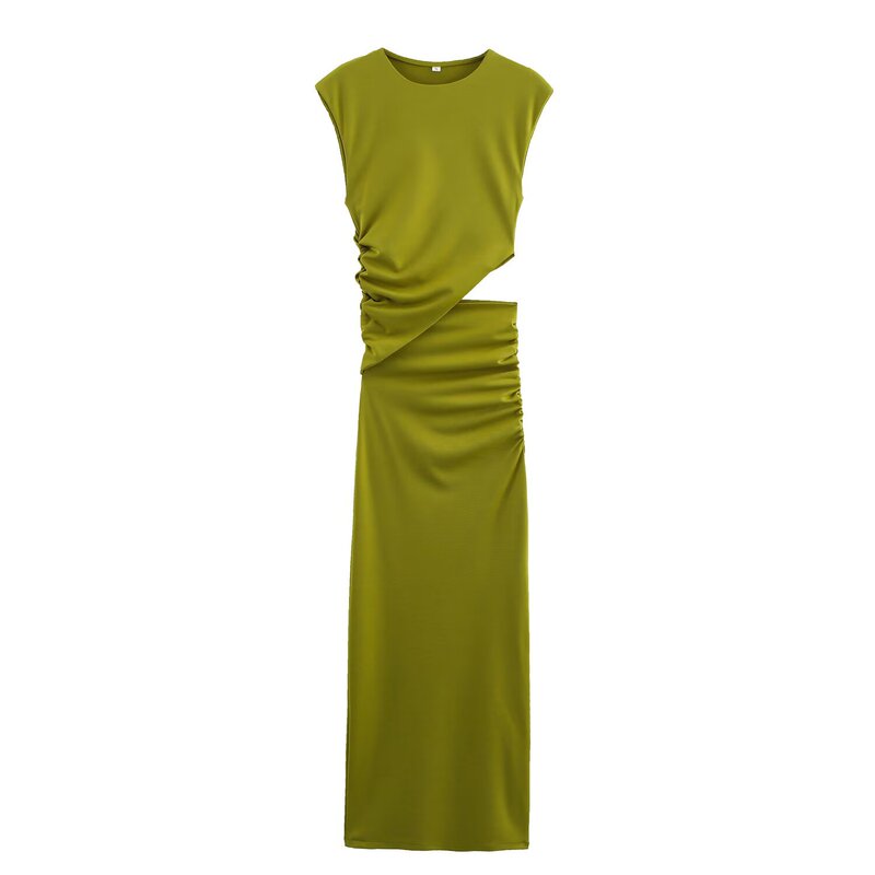 Pb&Za Women's 2025 Spring and Summer New Fashion Hollow Design Round Neck Sleeveless Long Dress 5039316