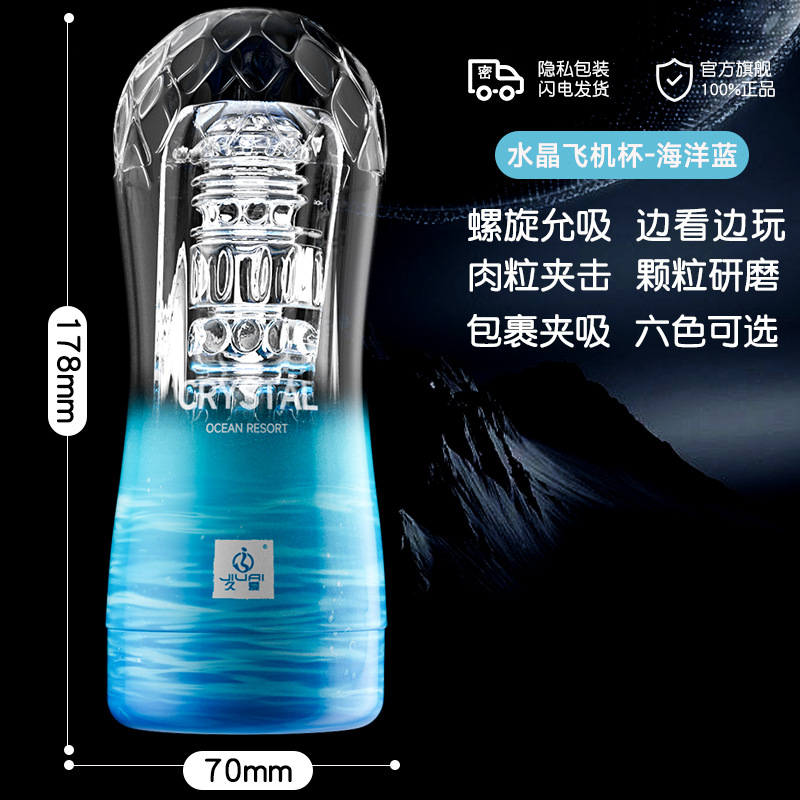 Jiuai Crystal Aircraft Cup Manual Male Masturbator with Telescopic Textured Sleeve — detail image 3