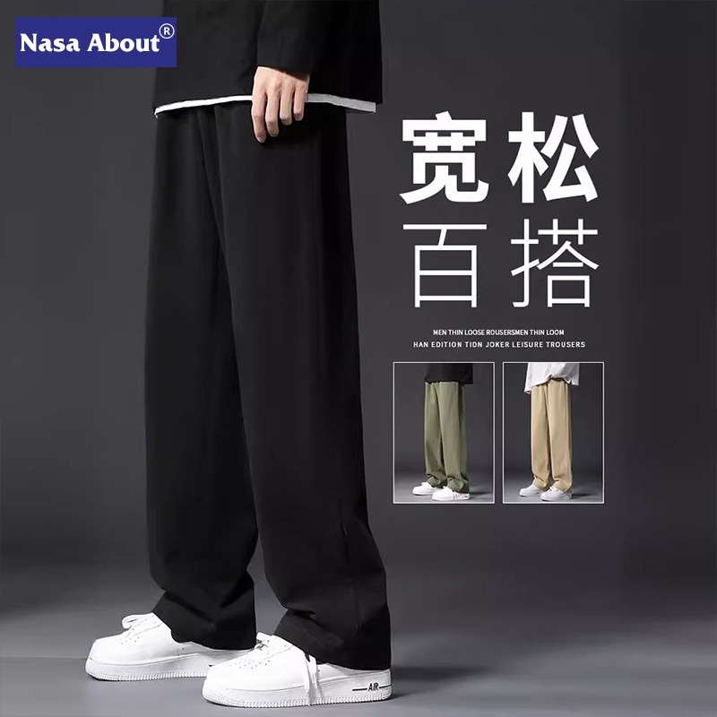 NASA Japanese Pure Cotton Tooling Pants Men's Summer New Loose Straight Sports Casual Pants Men's Fashion Brand Breathable