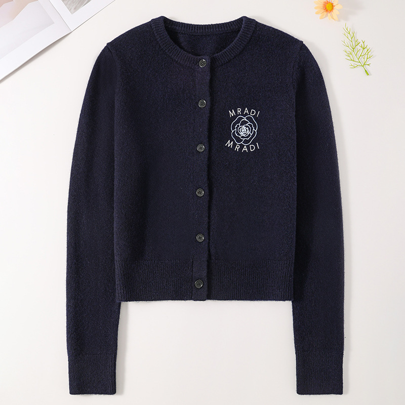 Casual Tops, Age-Reducing Round Neck Women's Sweaters, Early Autumn New Style, Small Daisy Embroidered Knitted Cardigan for Women, Gentle Style