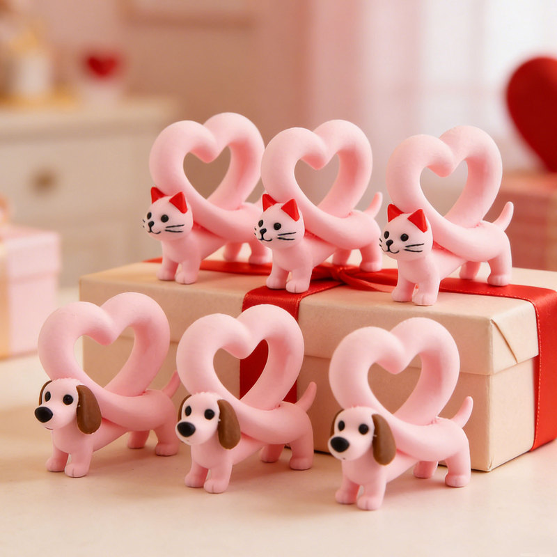 3D Printed Heart-Shaped Kitten and Puppy Models Wholesale Creative Novelty Children's Toys Gifts Decoration Figurines