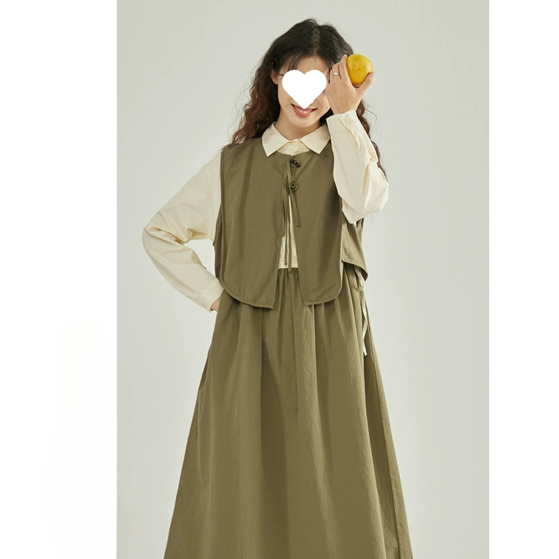 [6178 человек] Повседневный костюм, женское весеннее французское литературное свободное платье с длинными рукавами и талией, утягивающий жилет, юбка