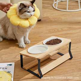 木质宠物猫碗架宠物食具双碗斜口护颈猫食盆架竹木防打翻宠物碗架