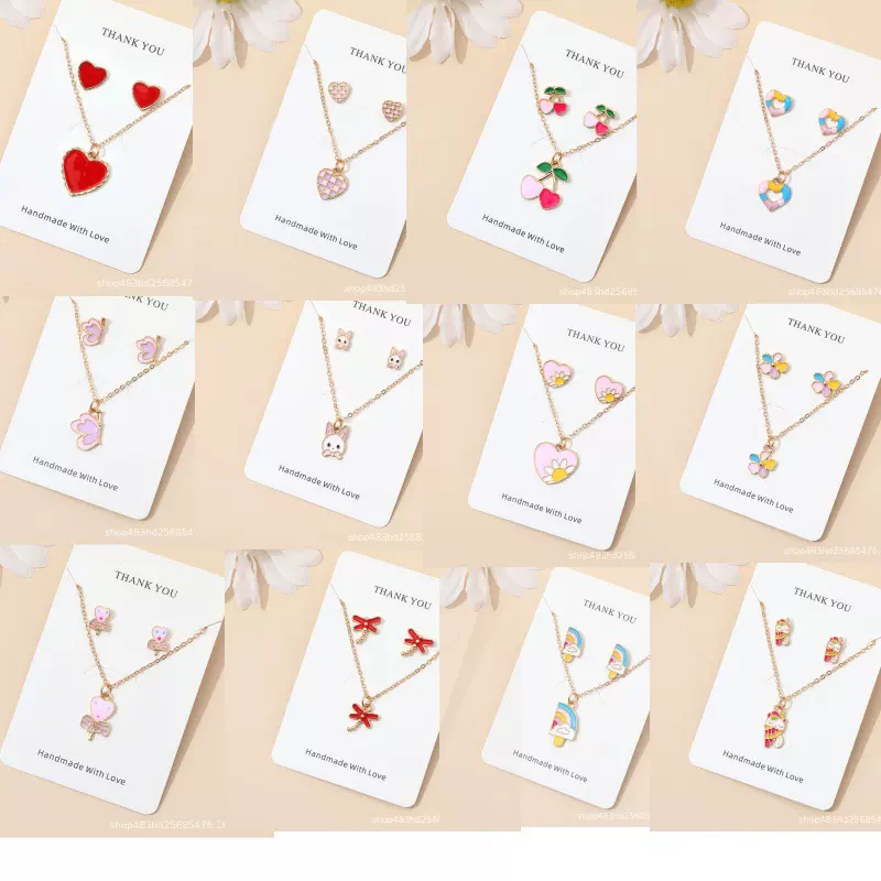 跨境欧美小众花朵耳饰饰品项链女百搭高级感耳钉儿童首饰套儿童款