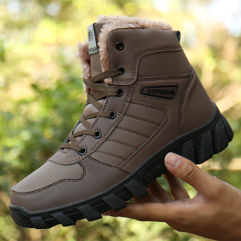 910系带防滑情侣雪地靴冬季加绒保暖登山鞋新款跨境户外高帮棉鞋