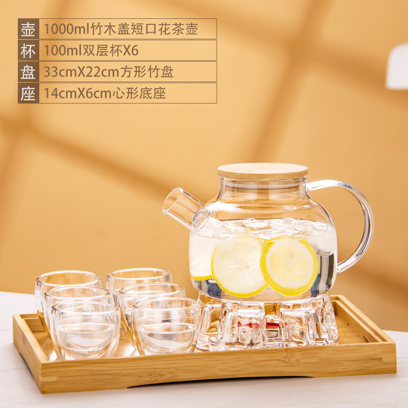 Tetera de vidrio resistente al calor tetera de bambú de gran diámetro olla engrosada tetera de flores y hierba tetera de gran capacidad hervidor de agua fría tetera hirviendo
