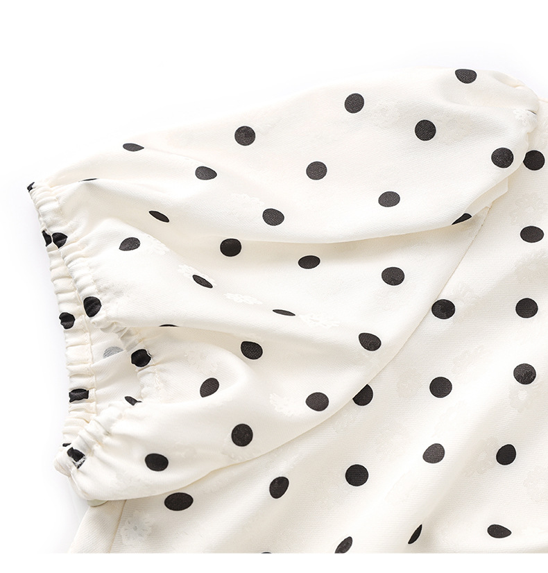 Váy maxi tay phồng chấm bi phong cách Pháp, chất liệu jacquard satin ren rủ — Màu mơ chi tiết 13