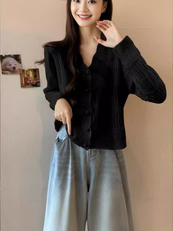Cárdigan de Punto con Cuello en V para Mujer de Acetato con Botones para Primavera