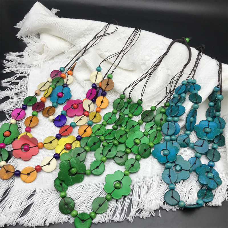 Flower Pattern Women'S Gender Ethnic Style Flower Wood Stoving Varnish Women's Necklace
